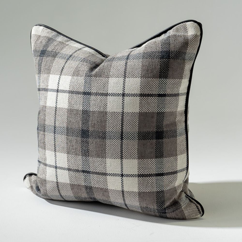 Bandhini Design House Tartan Piped Grey Lounge Cushion 55 x 55cm