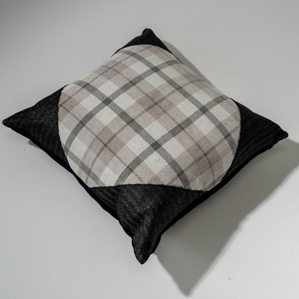 Bandhini Design House Tartan Raffia Corners Black Lounge Cushion 55 x 55cm
