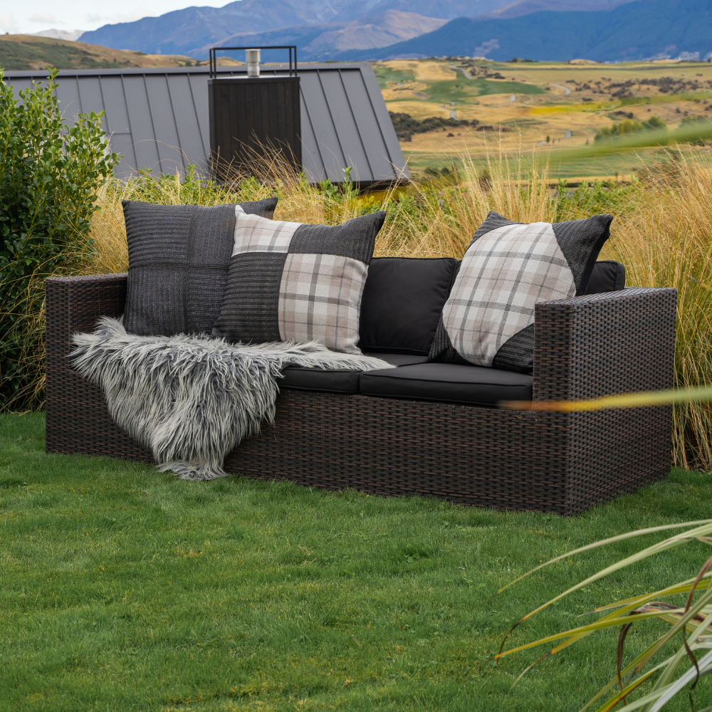 Bandhini Design House Tartan Raffia Corners Grey Lounge Cushion 55 x 55cm