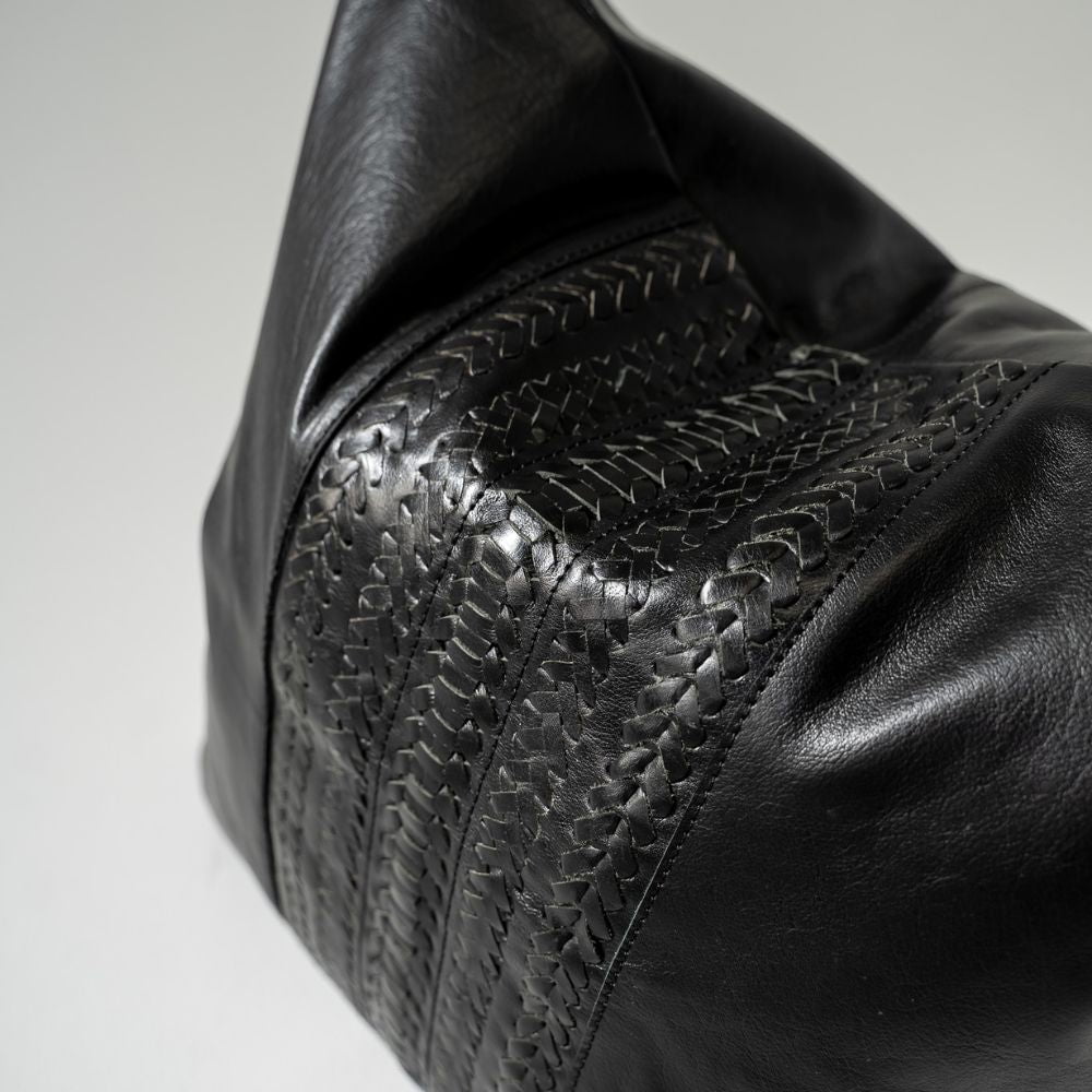 Bandhini Design House Voyager Leather Braid Black Lounge Cushion 55 x 55cm