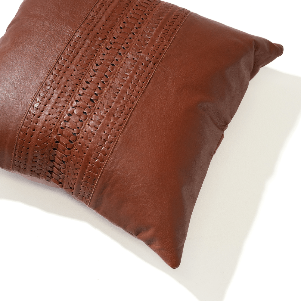 Bandhini Design House Voyager Leather Braid Tan Lounge Cushion 55 x 55cm