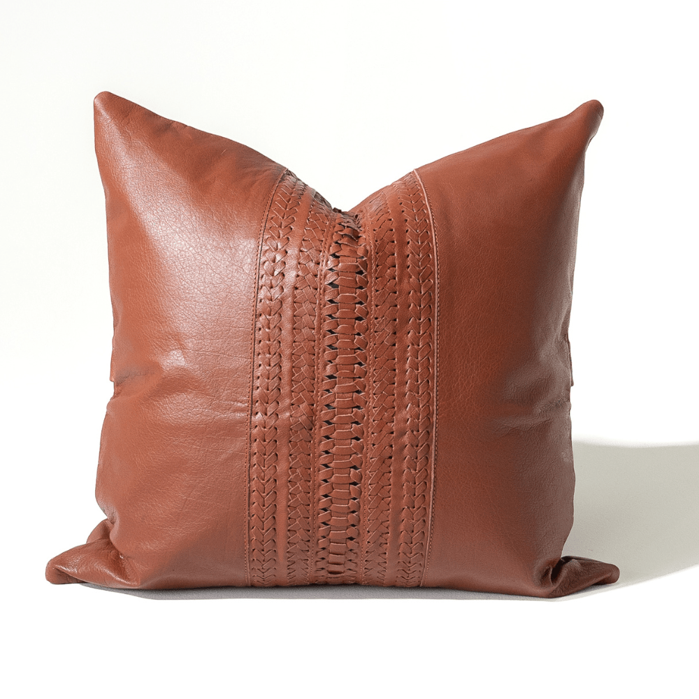 Bandhini Design House Voyager Leather Braid Tan Lounge Cushion 55 x 55cm