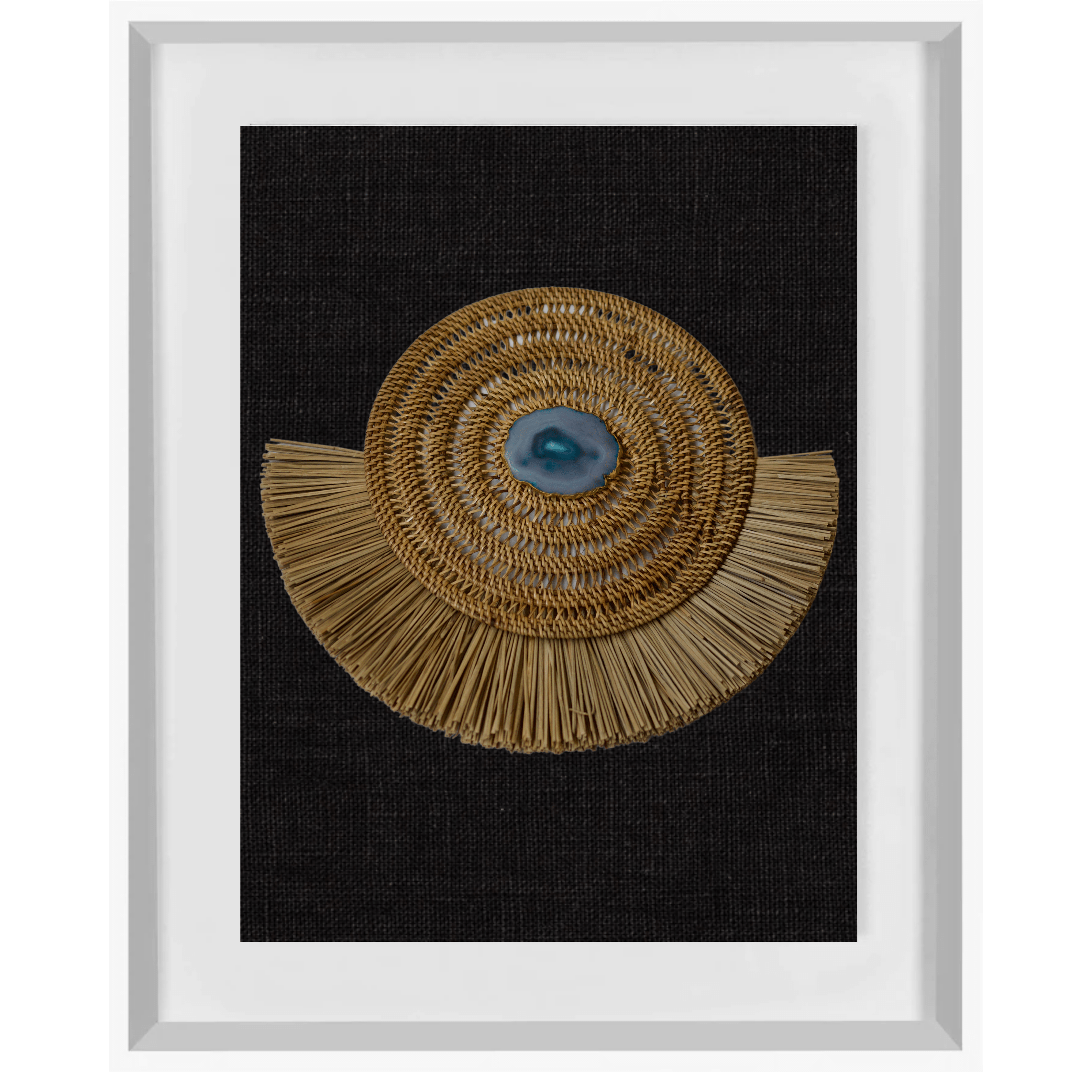 Bandhini Homewear Design Artwork Black / White Blue Agate Natural Grass Ring Artwork 67 x 85 cm