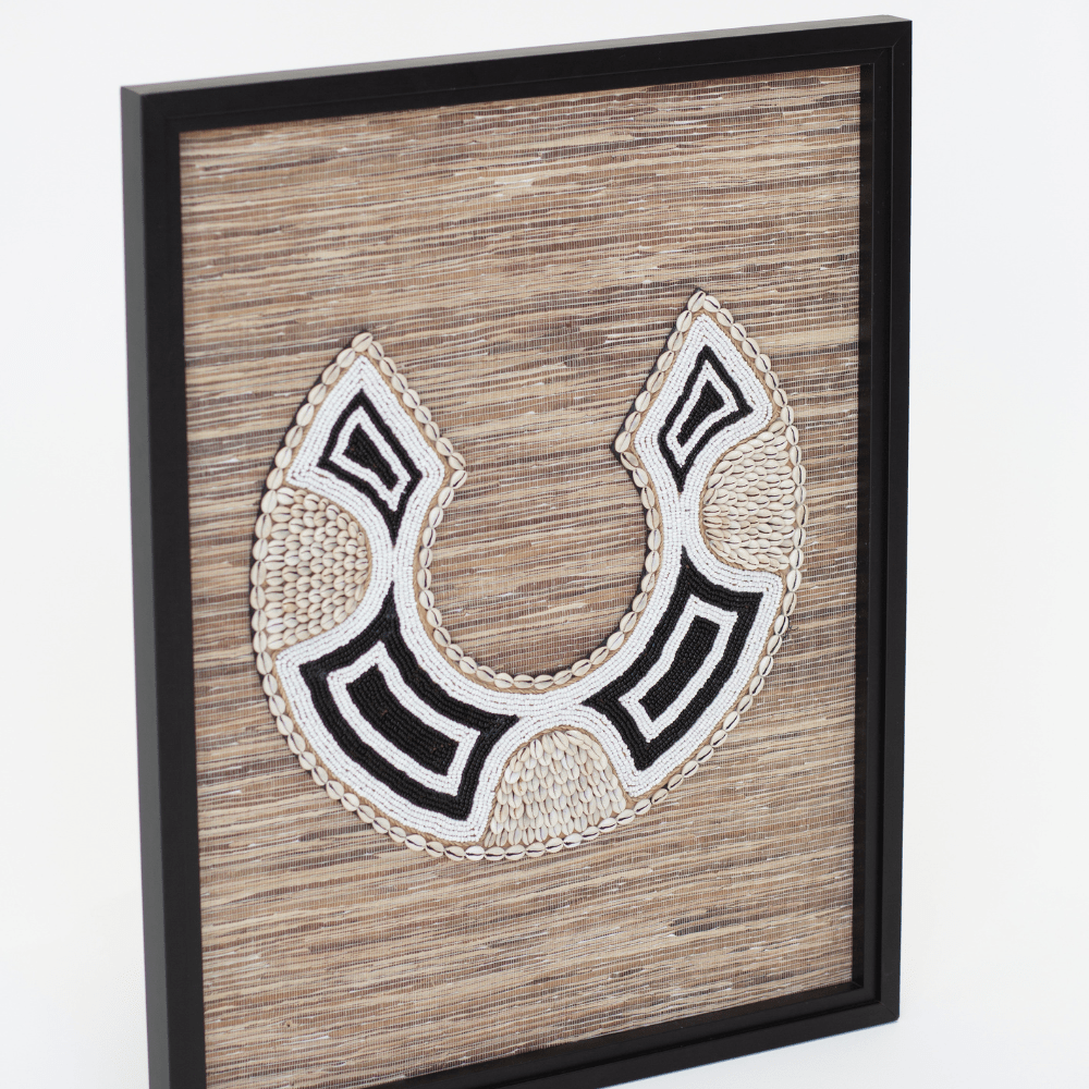 Bandhini Homewear Design Artwork Shell African Bead Horseshoe on Grass Weave Artwork 67cm x 85cm