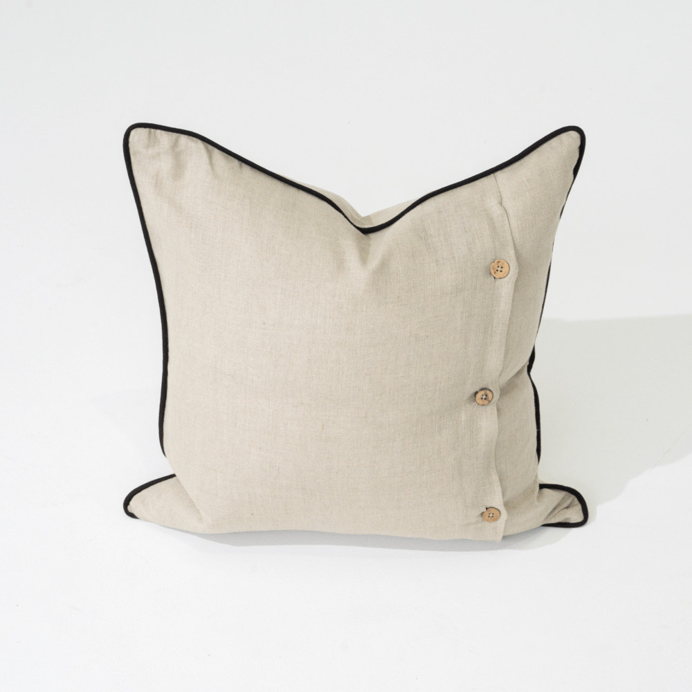 Bandhini Homewear Design Lounge Cushion Linen Piped Natural with Black Pipe Lounge Cushion 55 x 55 cm