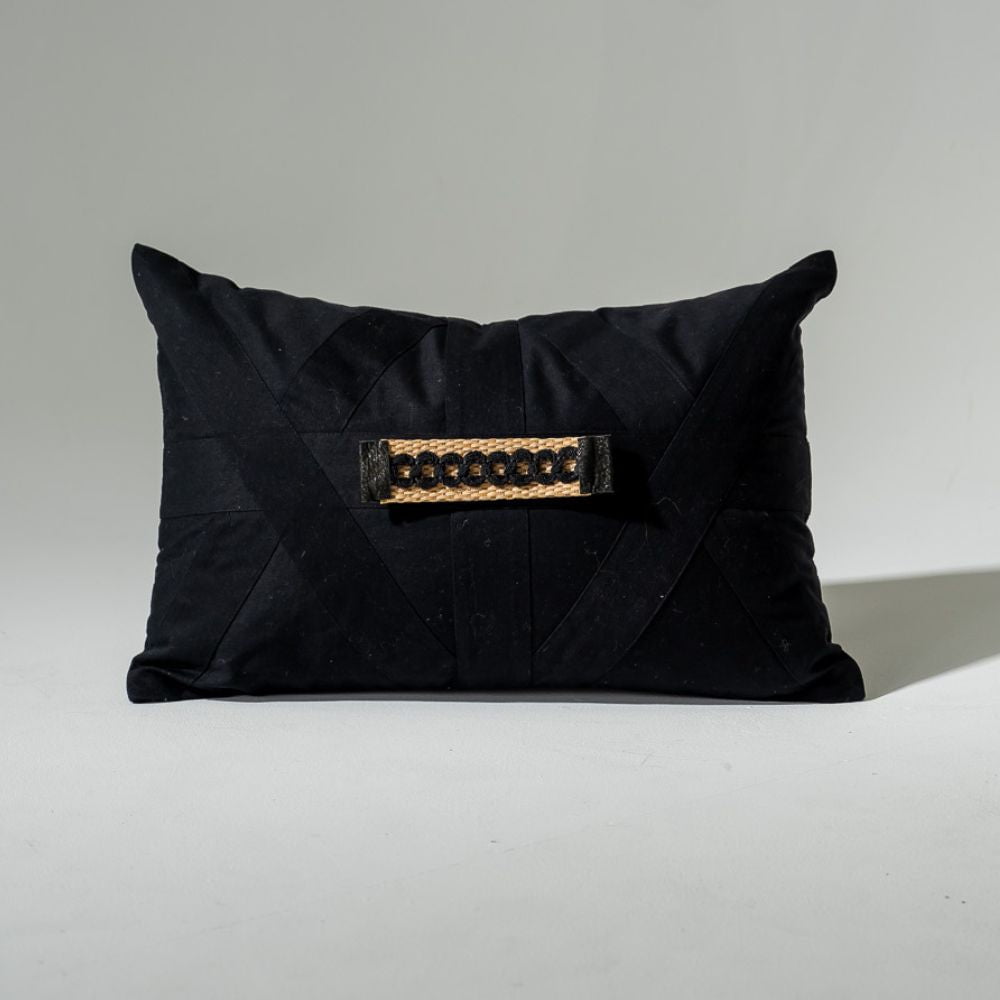 Bandhini Homewear Design Lumber Cushion Black / 14 x 21 inches Raffia Braid Strip Black Lumber Cushion 35 x 53 cm