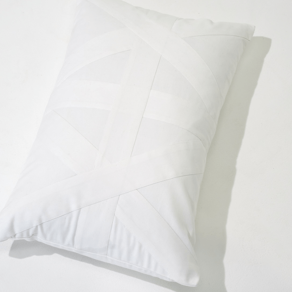 Bandhini Homewear Design Lumber Cushion Cross Patch White Lumbar Cushion 35 x 53 cm