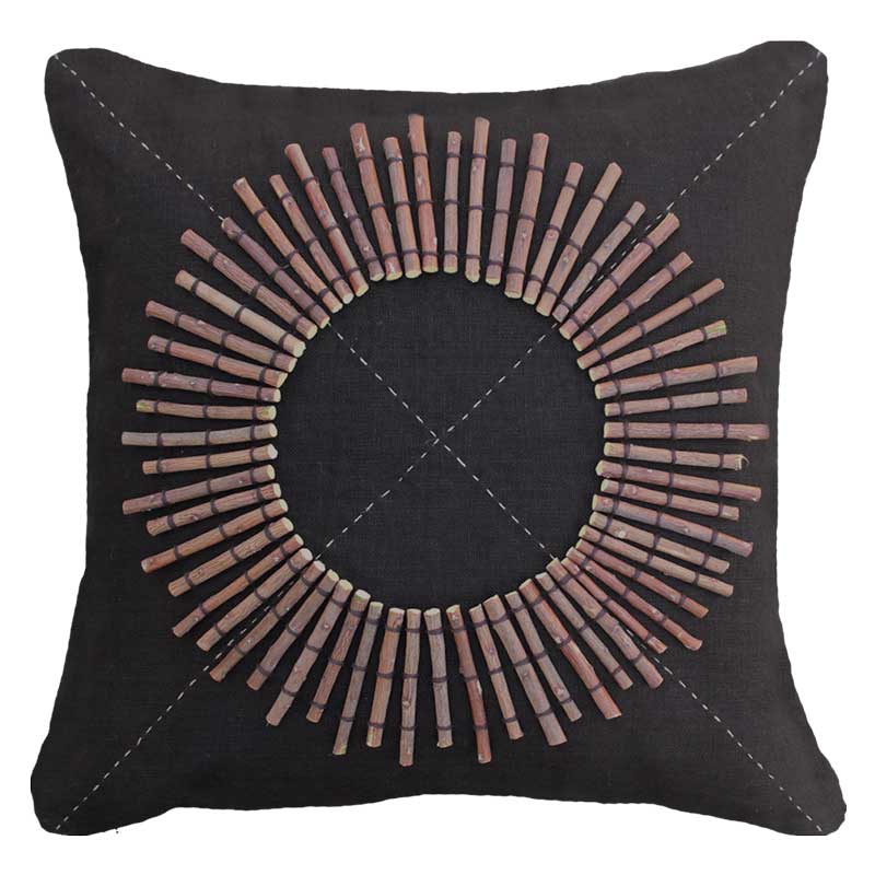 Bandhini - Design House Black / 18 x 18 Inches Wood Linen Sticks Medium Cushion 50 x 50cm