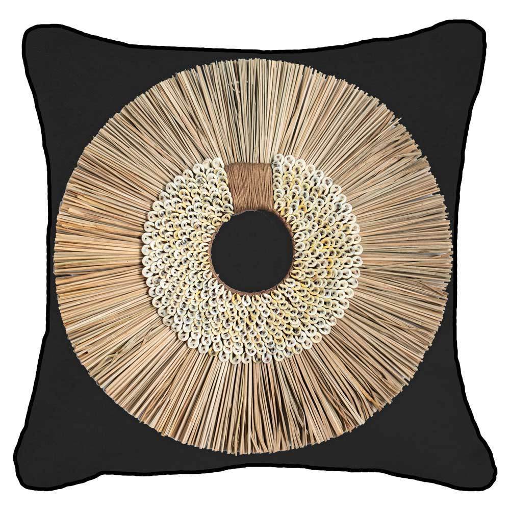 Bandhini - Design House Black Shell Ring Coffee with Wood Sticks Lounge Cushion 55 x 55 cm