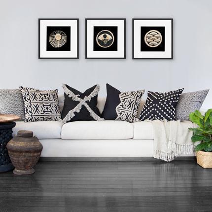 Bandhini - Design House Fringe Cross Black & Beige Lounge Cushion 55 x 55 cm
