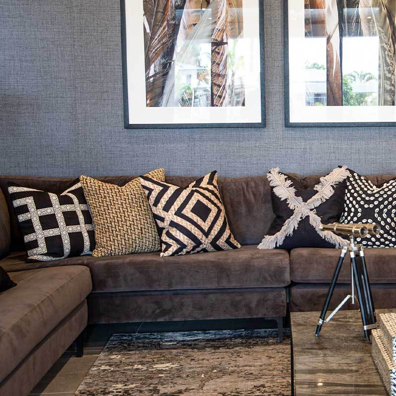 Bandhini - Design House Fringe Cross Black & Beige Lounge Cushion 55 x 55 cm