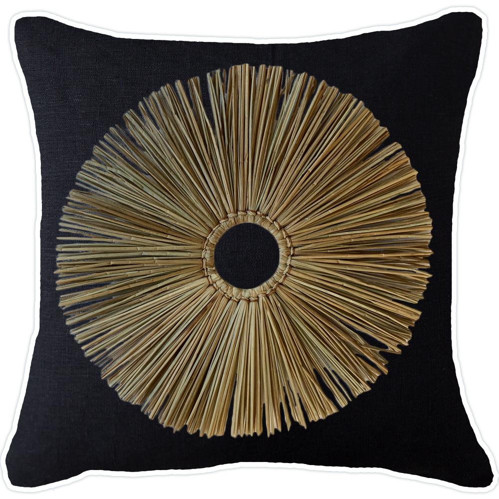 Bandhini - Design House Lounge Cushion 22 x 22 Inches / Black with White Piping Grass Ring Lounge Cushion 55x55cm