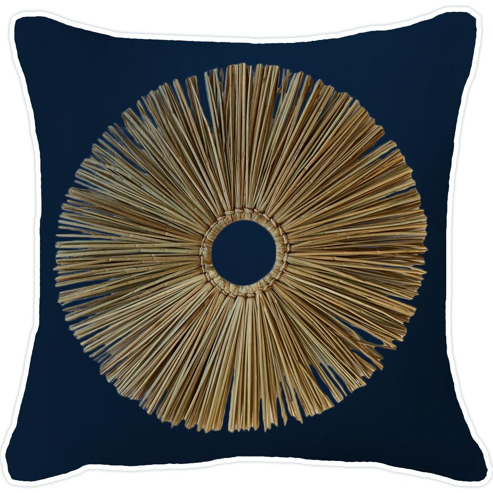 Bandhini - Design House Lounge Cushion 22 x 22 Inches / Navy with White Piping Grass Ring Lounge Cushion 55x55cm