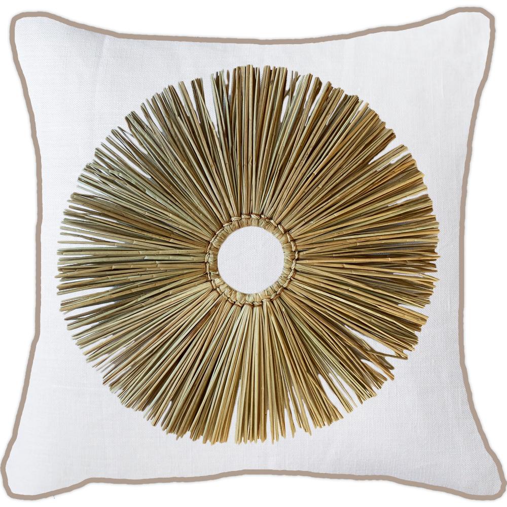 Bandhini - Design House Lounge Cushion 22 x 22 Inches / White with Natural Piping Grass Ring Lounge Cushion 55x55cm