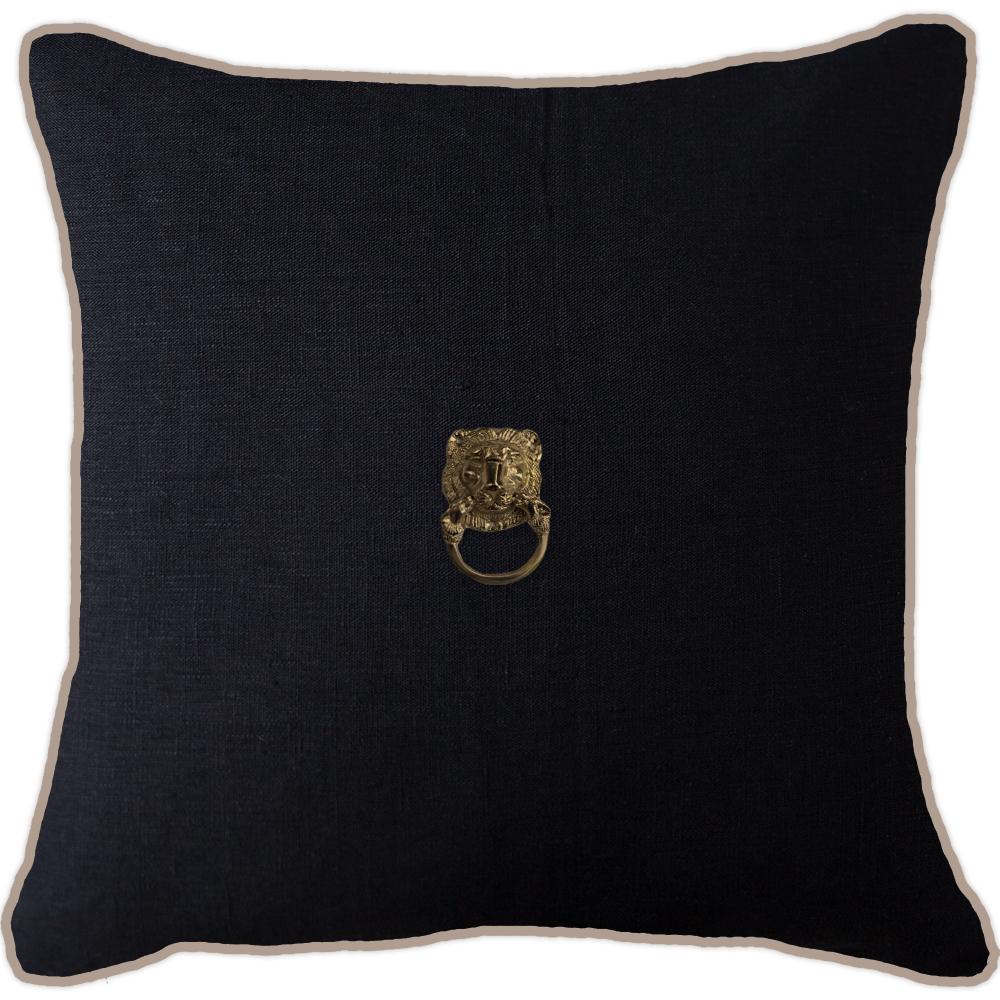 Bandhini - Design House Lounge Cushion Black with Natural Piping / 22 x 22 Inches Creature Metal Lion Head Gold Lounge Cushion 55 x 55 cm