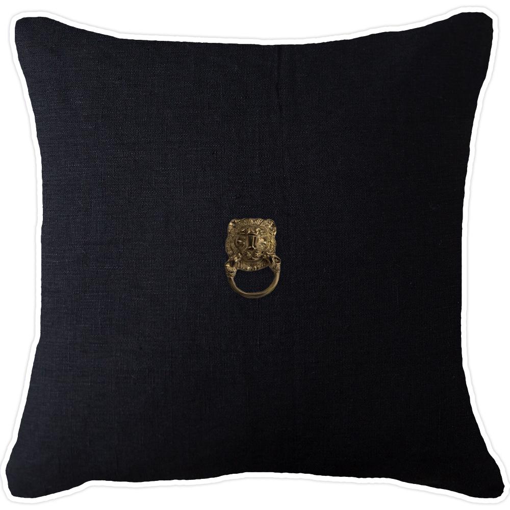 Bandhini - Design House Lounge Cushion Black with White Piping / 22 x 22 Inches Creature Metal Lion Head Gold Lounge Cushion 55 x 55 cm