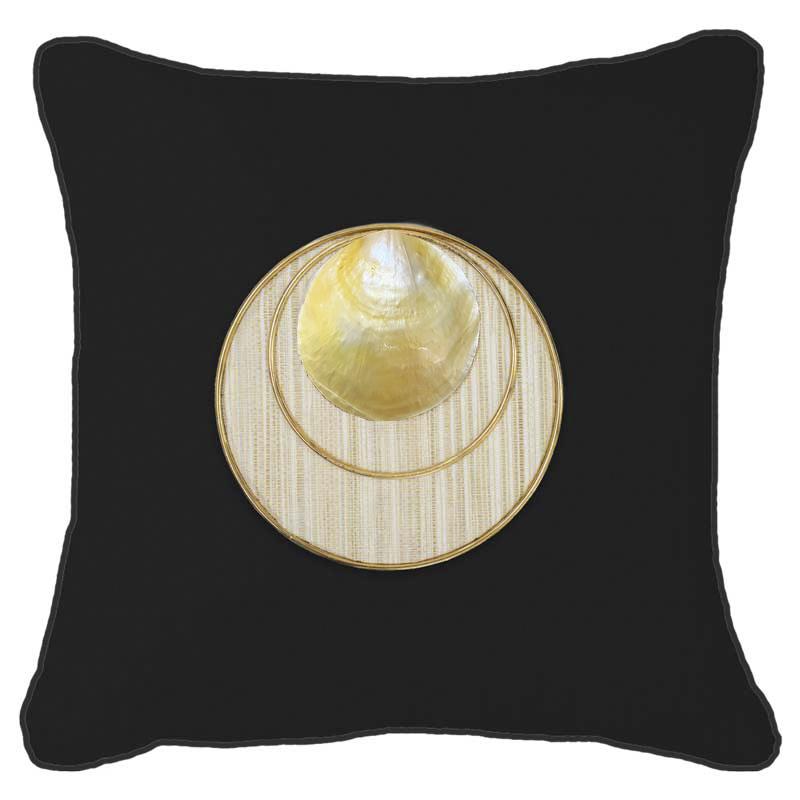 Bandhini - Design House Lounge Cushion Black with White Piping / 22 x 22 Inches Shell Disc Gold Lounge Cushion 55 x 55cm