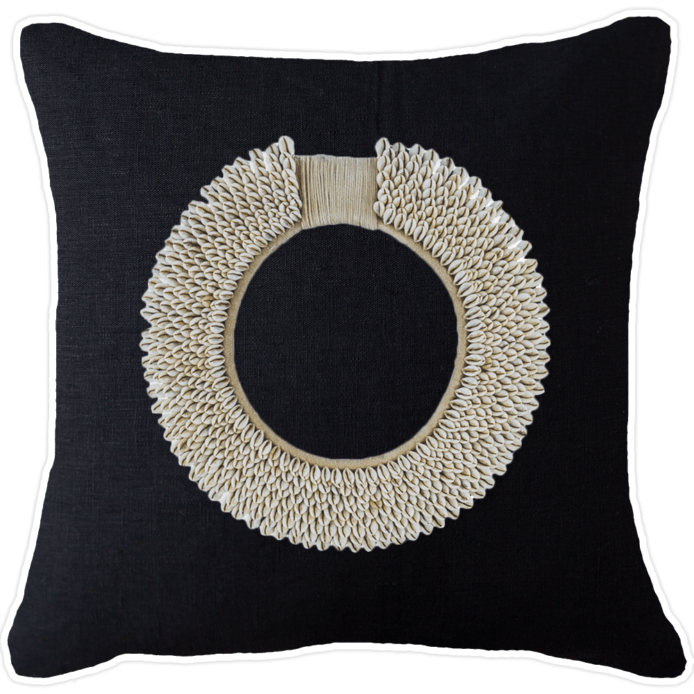 Bandhini - Design House Lounge Cushion Black with White Piping / 22 x 22 Inches Shell Ring Natural Lounge Cushion 55 x 55 cm