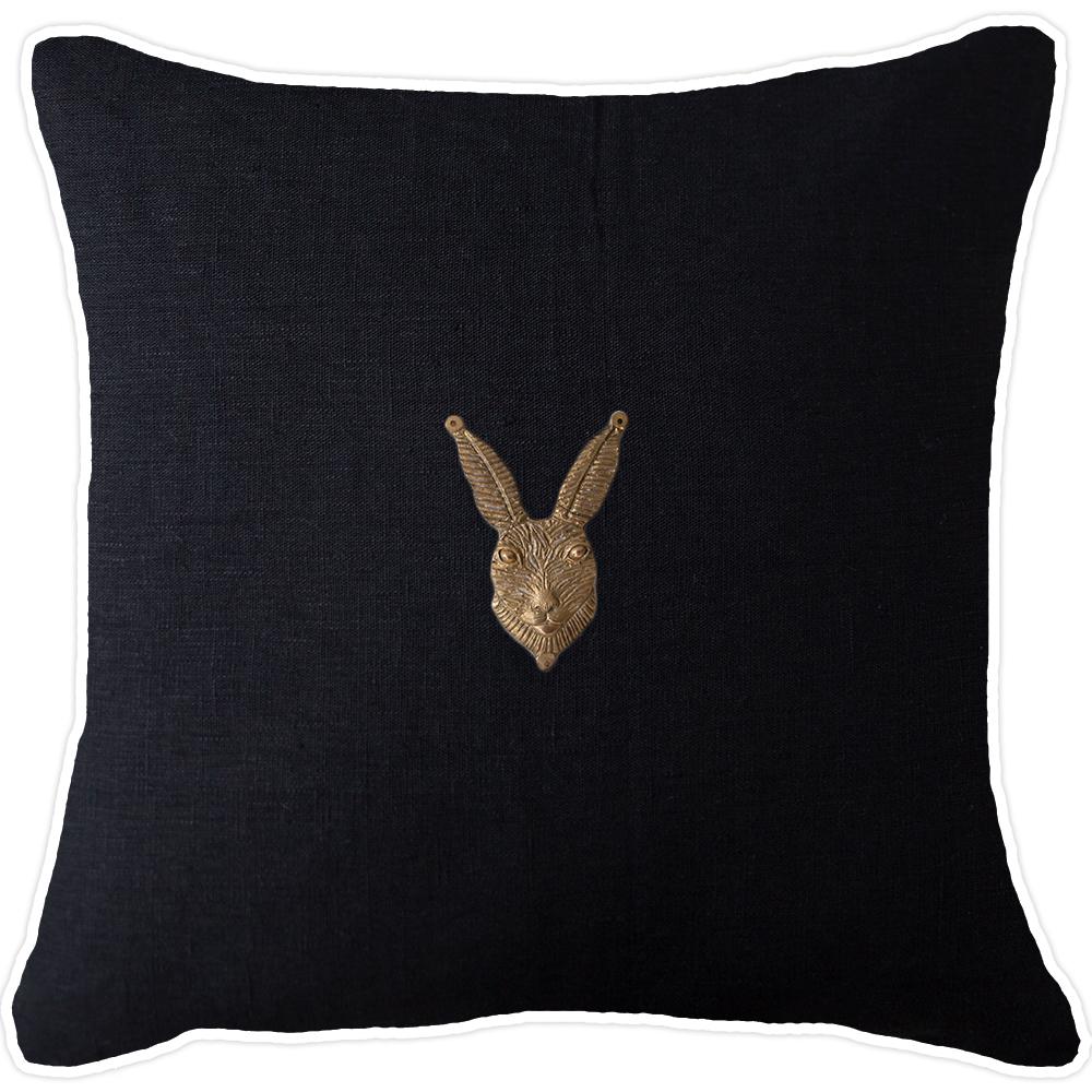 Bandhini - Design House Lounge Cushion Black with White Piping Creature Metal Rabbit Head Lounge Cushion 55x55cm