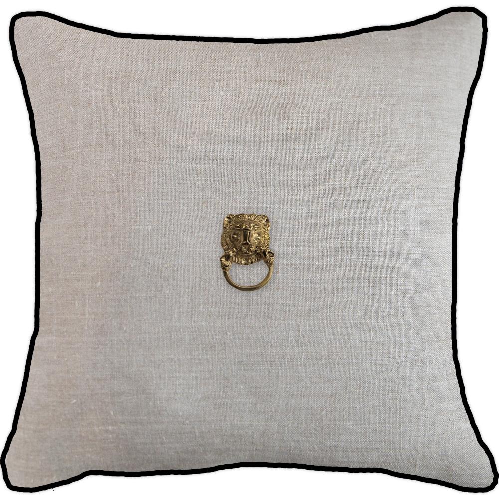 Bandhini - Design House Lounge Cushion Natural with Black Piping / 22 x 22 Inches Creature Metal Lion Head Gold Lounge Cushion 55 x 55 cm