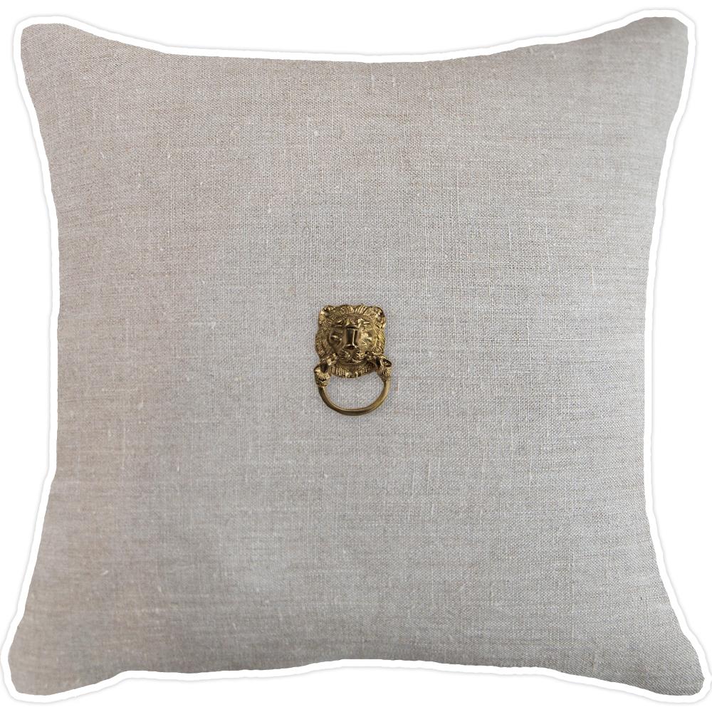 Bandhini - Design House Lounge Cushion Natural with White Piping / 22 x 22 Inches Creature Metal Lion Head Gold Lounge Cushion 55 x 55 cm