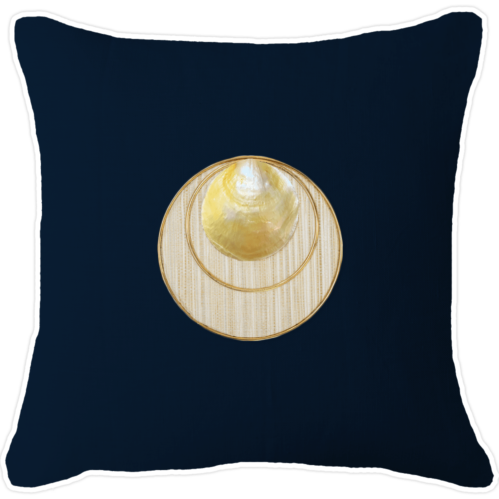 Bandhini - Design House Lounge Cushion Navy with White Piping / 22 x 22 Inches Shell Disc Gold Lounge Cushion 55 x 55cm