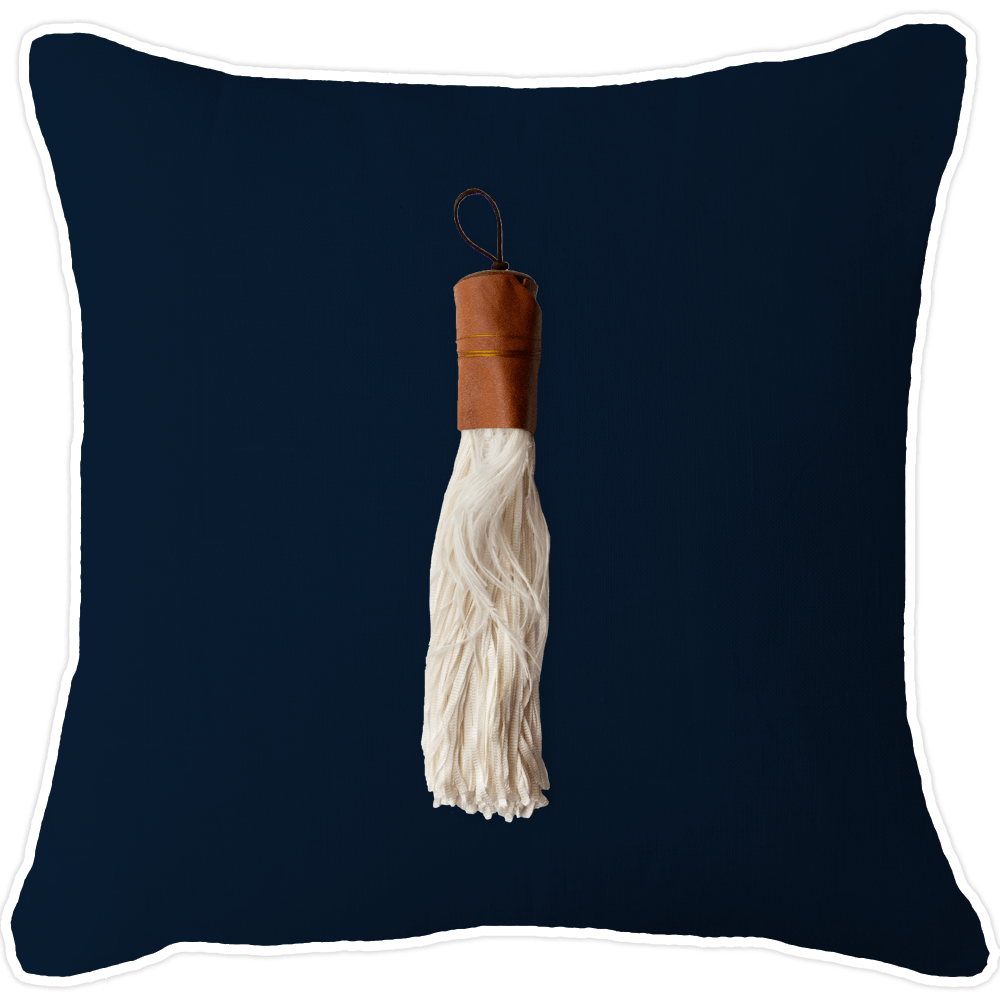 Bandhini - Design House Lounge Cushion Navy with White Piping / 22 x 22 Inches Tassel Feather White Linen Lounge Cushion 55 x 55cm