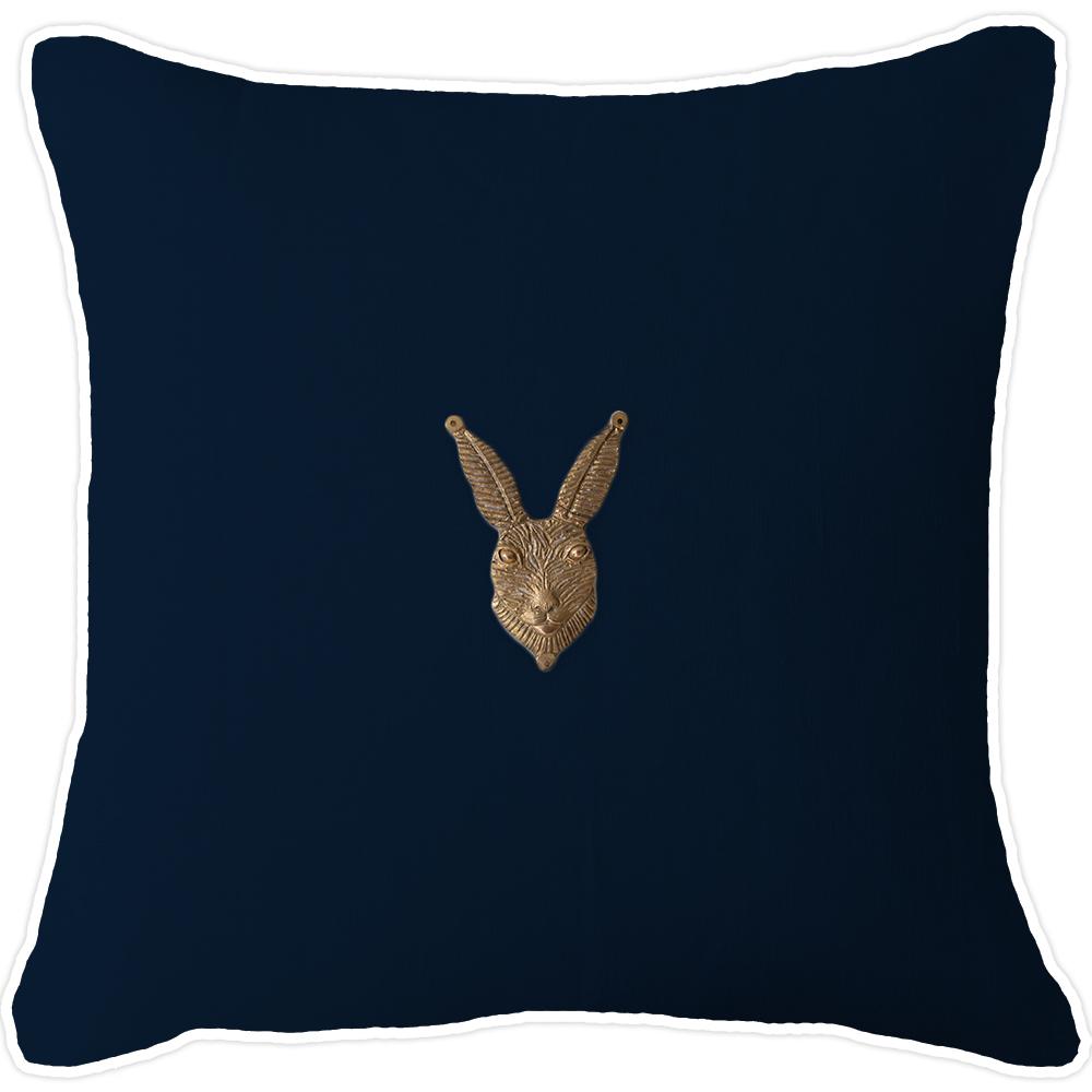 Bandhini - Design House Lounge Cushion Navy with White Piping Creature Metal Rabbit Head Lounge Cushion 55x55cm