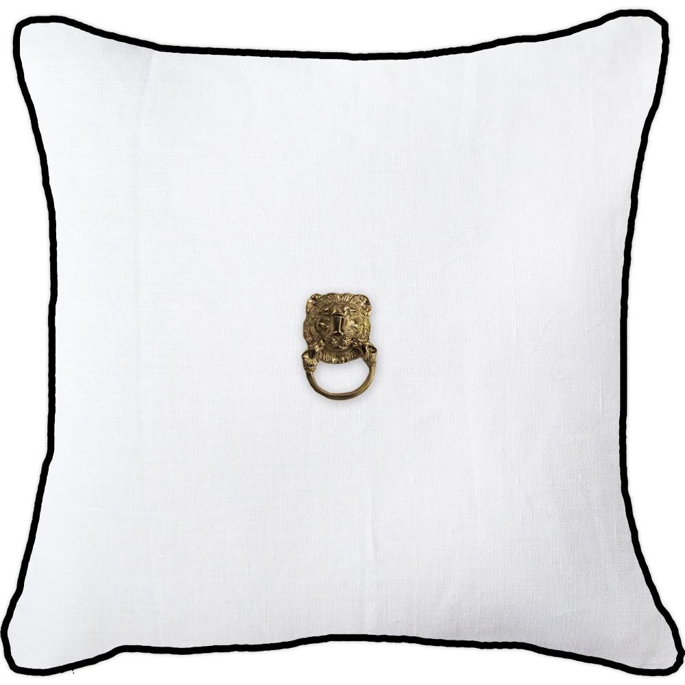 Bandhini - Design House Lounge Cushion White with Black Piping / 22 x 22 Inches Creature Metal Lion Head Gold Lounge Cushion 55 x 55 cm