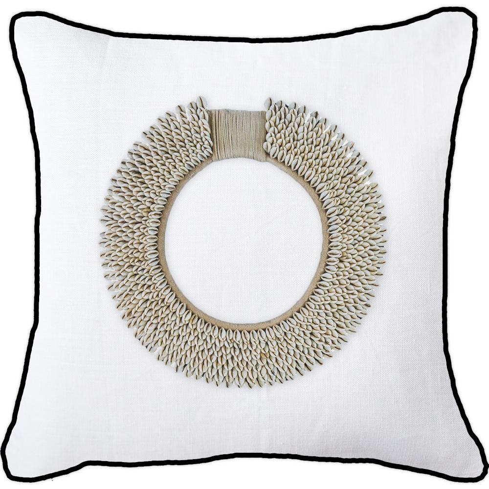 Bandhini - Design House Lounge Cushion White with Black Piping / 22 x 22 Inches Shell Ring Natural Lounge Cushion 55 x 55 cm