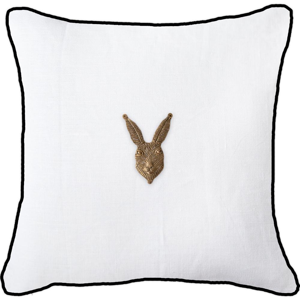 Bandhini - Design House Lounge Cushion White with Black Piping Creature Metal Rabbit Head Lounge Cushion 55x55cm
