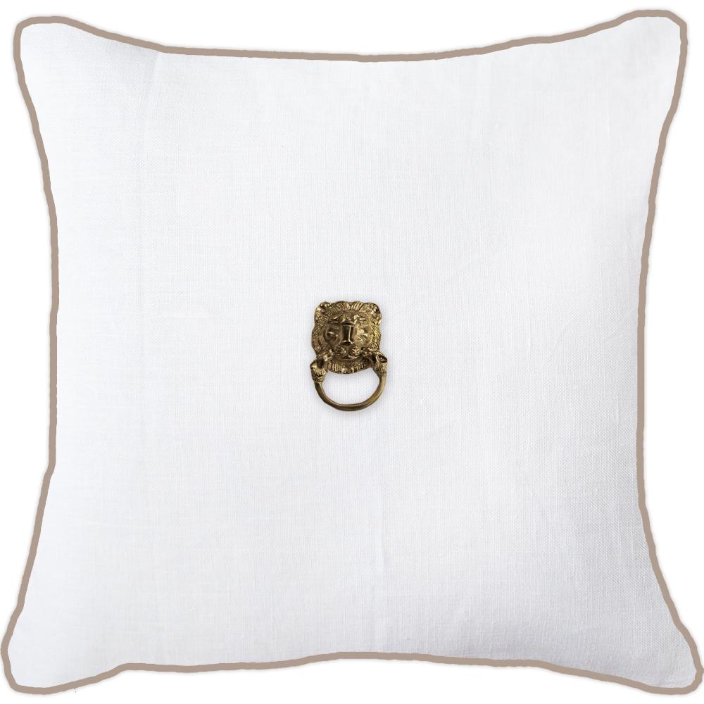 Bandhini - Design House Lounge Cushion White with Natural Piping / 22 x 22 Inches Creature Metal Lion Head Gold Lounge Cushion 55 x 55 cm