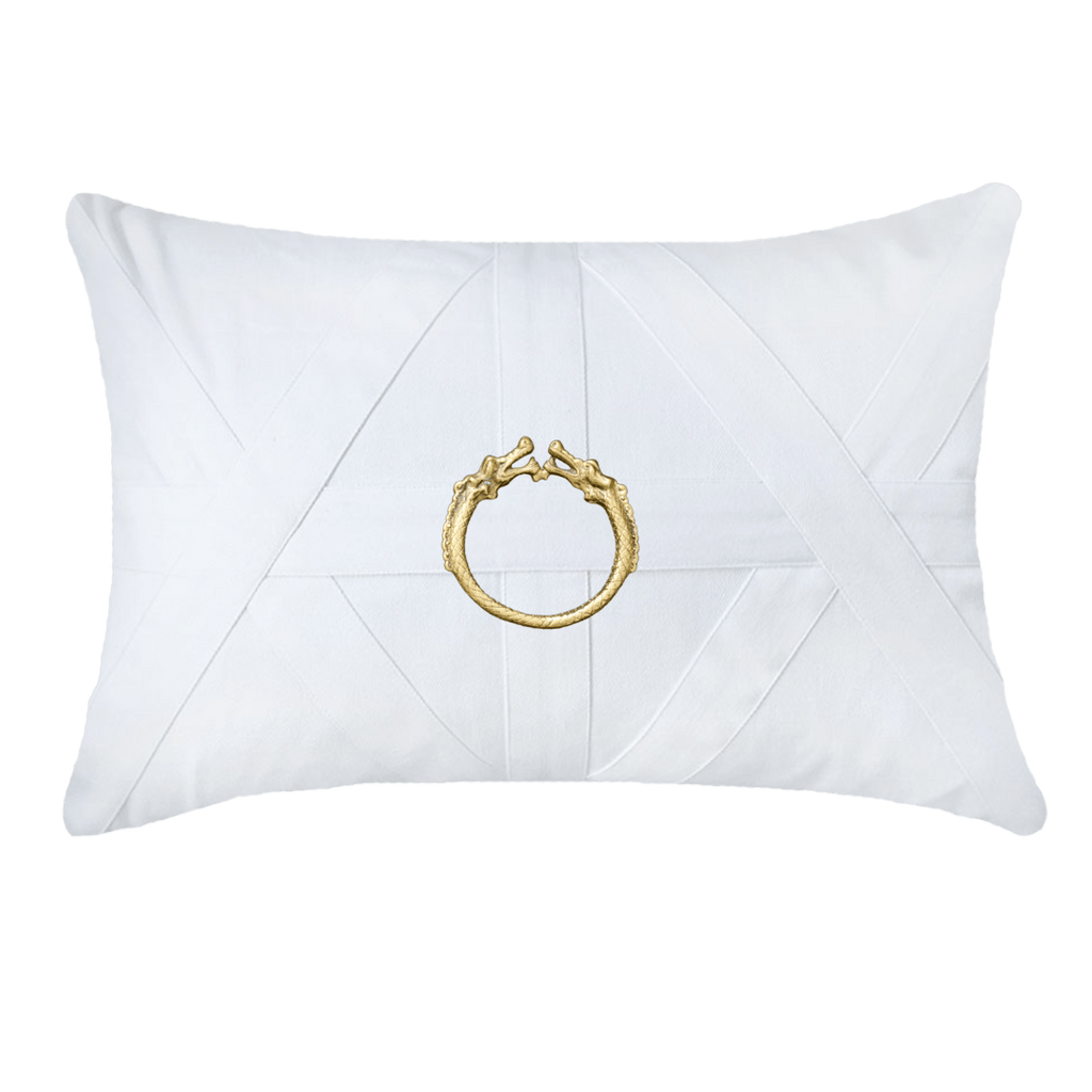 Bandhini - Design House Lumber Cushion White Dragon Amulet Lumbar Cushion 35 x 53 cm