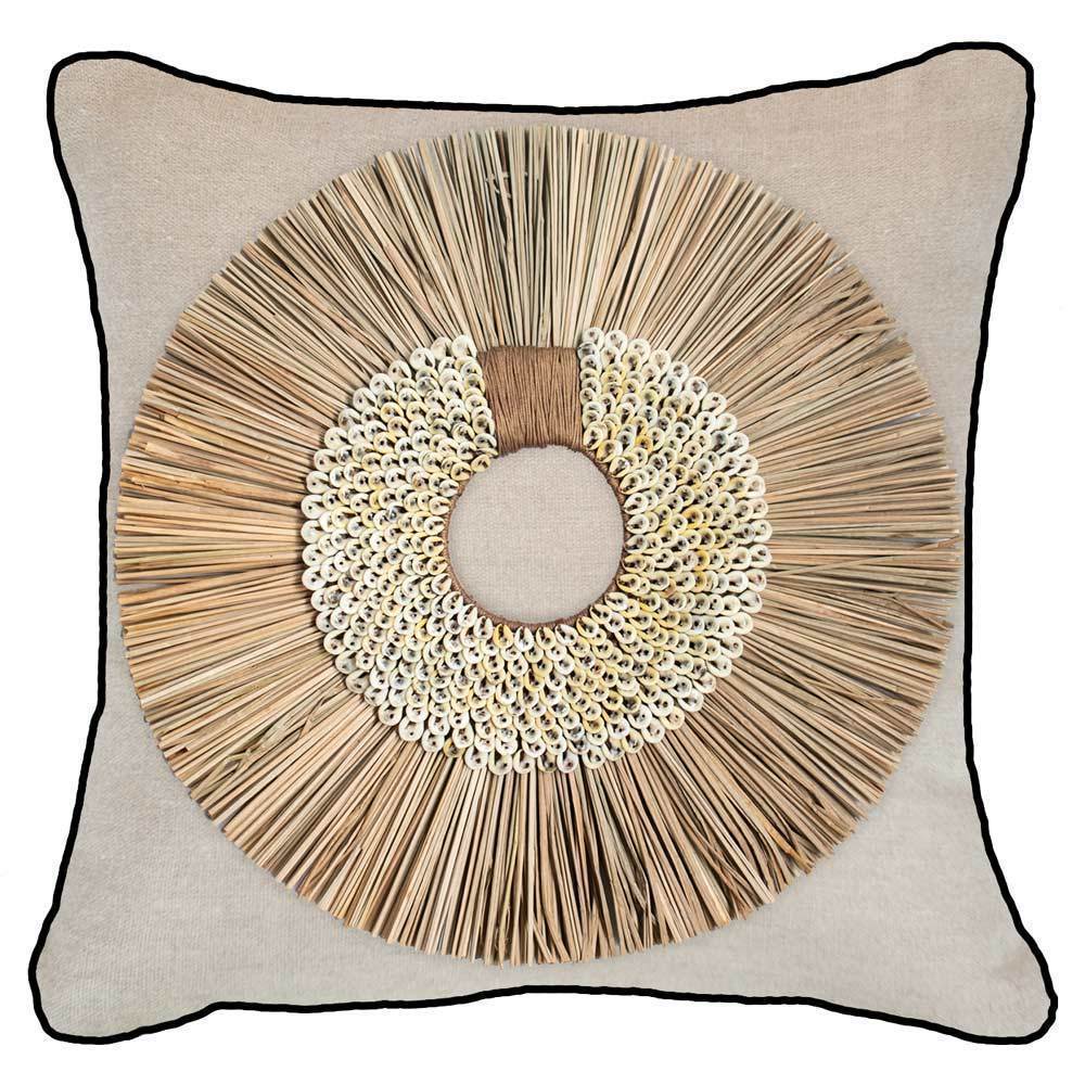 Bandhini - Design House Natural Shell Ring Coffee with Wood Sticks Lounge Cushion 55 x 55 cm