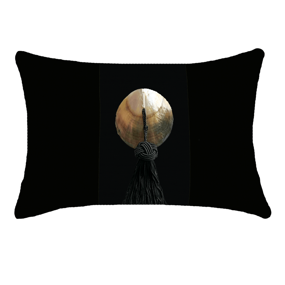 Bandhini - Design House Outdoor Black & Black / 14 x 21 Inches Outdoor Tassel Black Shell  Lumber Cushion 35 x 53 cm