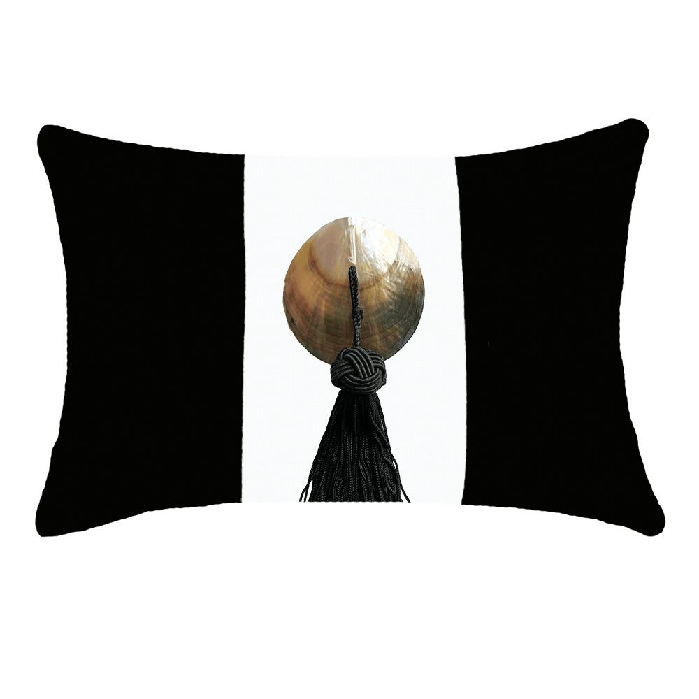 Bandhini - Design House Outdoor Black & White / 14 x 21 Inches Outdoor Tassel Black Shell  Lumber Cushion 35 x 53 cm