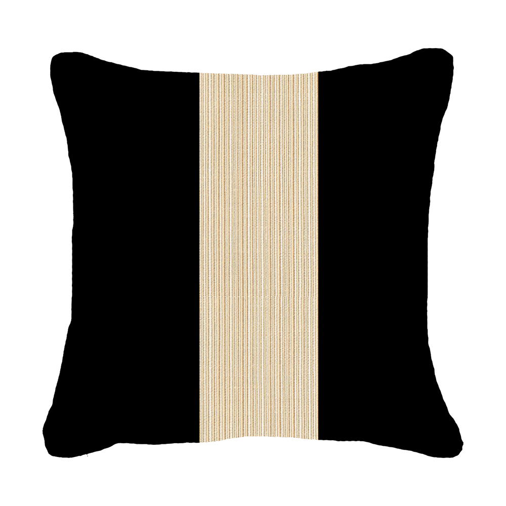 Bandhini Design House Outdoor Cushion 20 x 20 Inches / Black & Beige Outdoor Nautical Stripe Sash Medium Cushion 50 x 50 cm