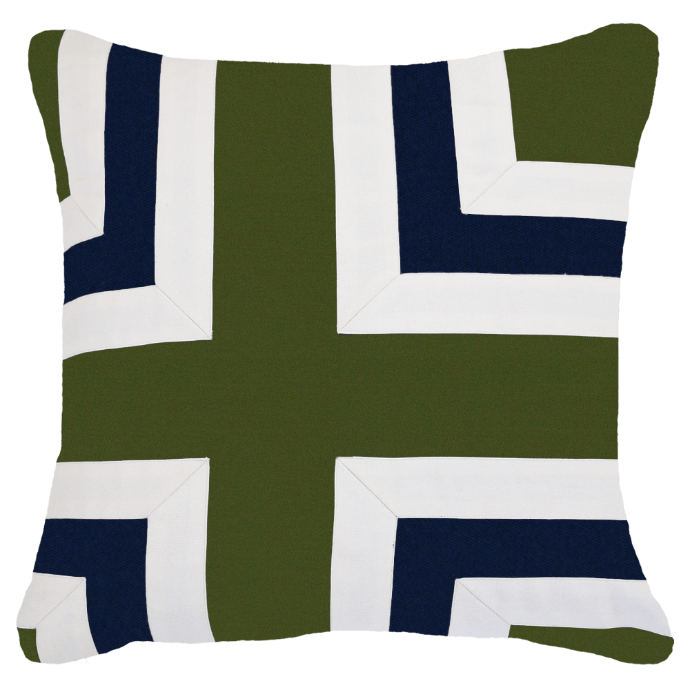 Bandhini - Design House Outdoor Green and Navy / 22 x 22 Inches Outdoor Regent Cross Lounge Cushion 55 x 55cm