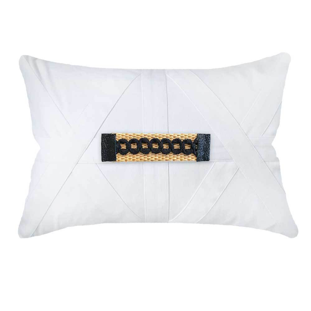 Bandhini - Design House White / 14 x 21 Inches Raffia Braid Strip Lumber Cushion 35 x 53 cm