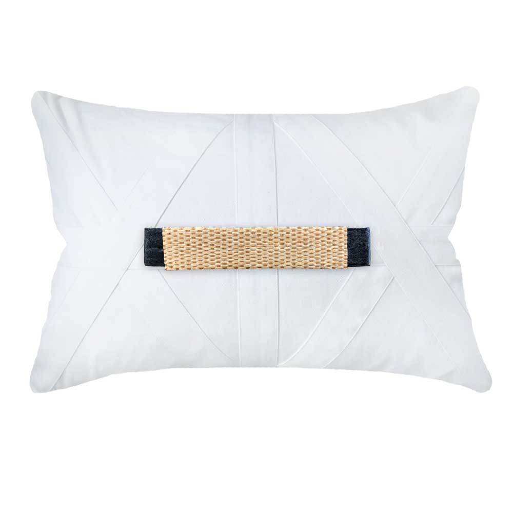 Bandhini - Design House White / 14 x 21 Inches Raffia Strip Lumber Cushion 35 x 53 cm