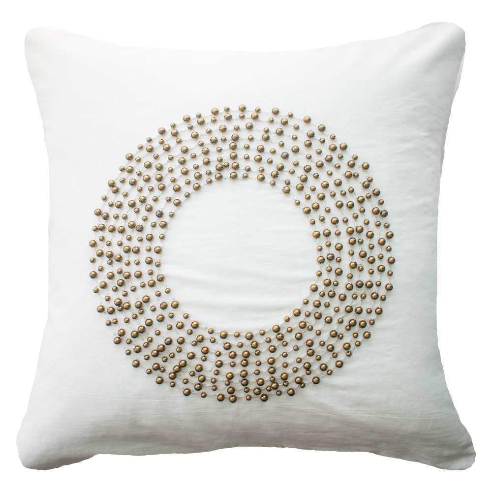 Bandhini - Design House White / 22 x 22 Inches Disc Bead Lounge Cushion 55 x 55 cm