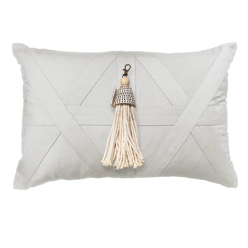 Bandhini - Design House White / 22 x 22 Inches Shell Junonia White Tassel Lumber Cushion 35 x 53 cm