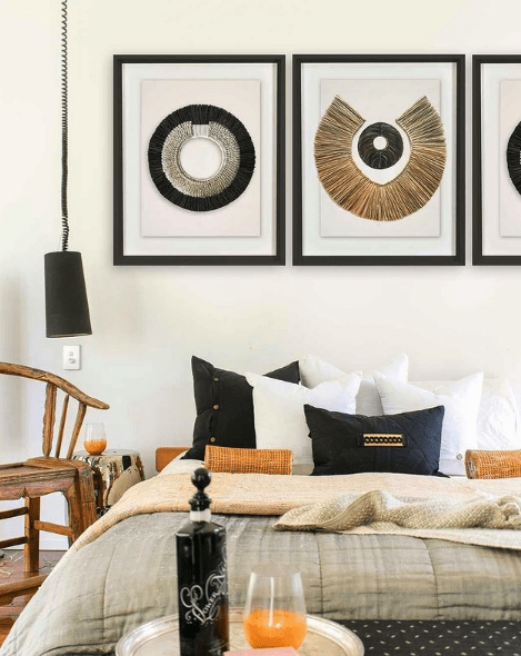 Bandhini Homewear Design Artwork African Disc Copper & Grass Ring on White Artwork 67 x 85 cm