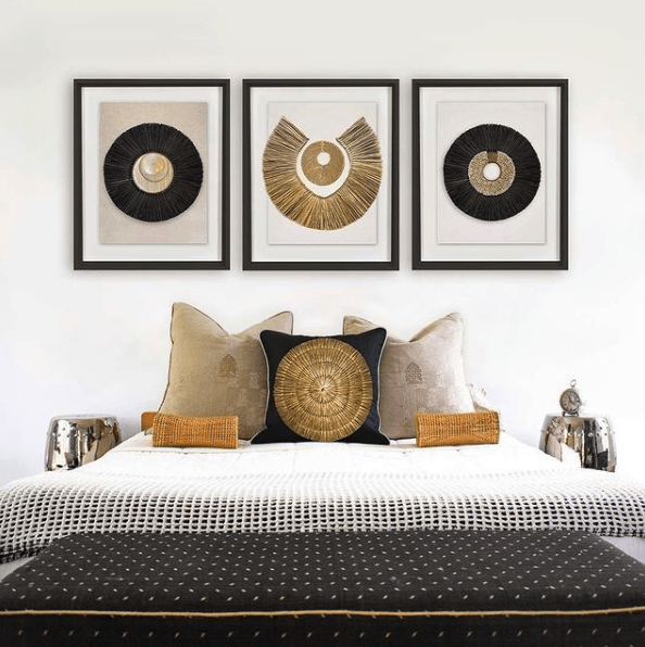 Bandhini Homewear Design Artwork African Disc Gold & Grass Ring on White Artwork 67 x 85 cm