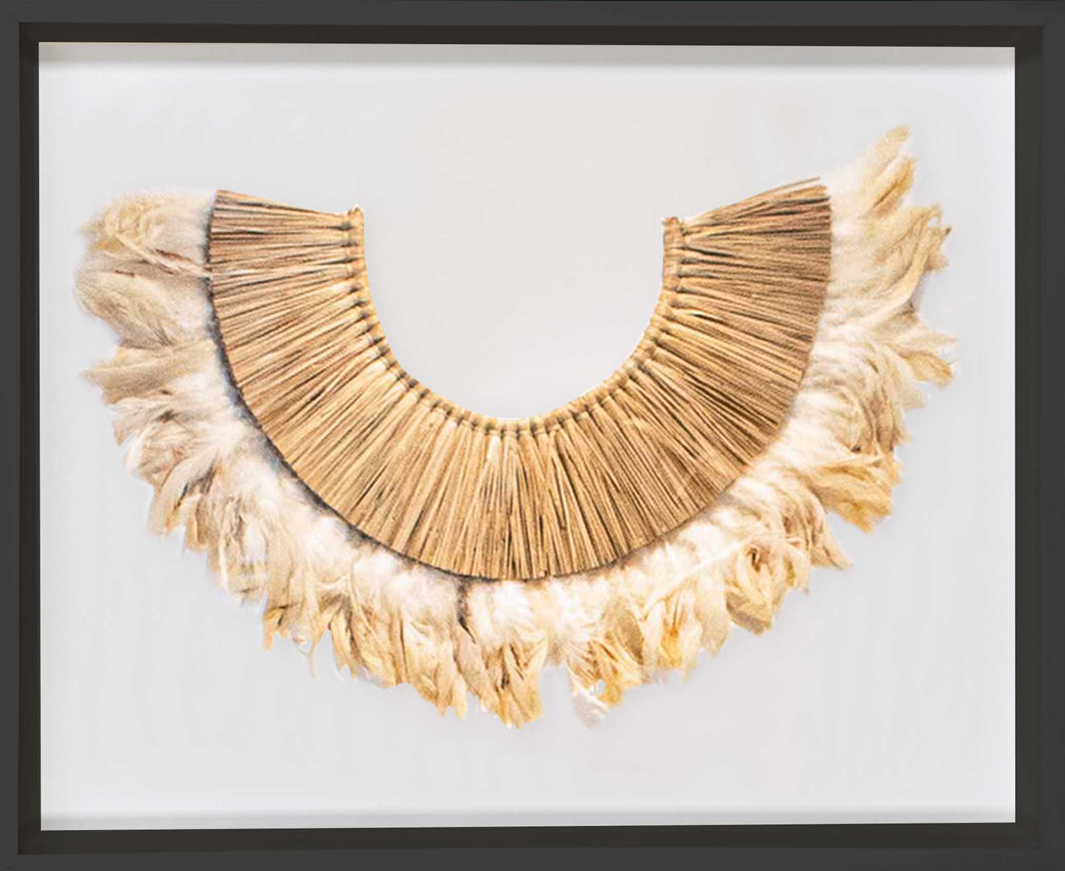 Bandhini Homewear Design Artwork African Feather and Sticks on White Linen Artwork 85 x 67 cm
