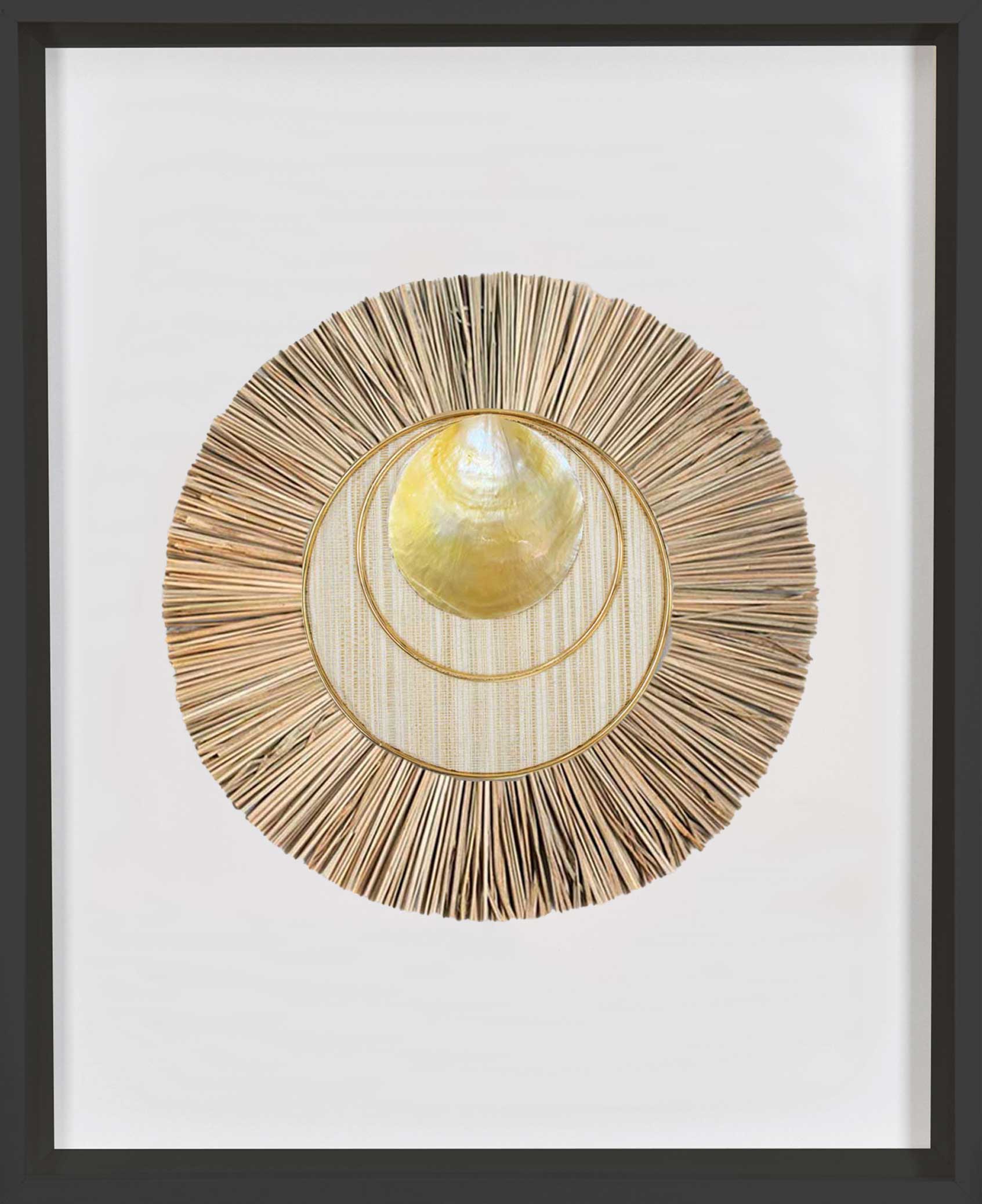 Bandhini Homewear Design Artwork Black Frame / 67 x 85 cm African Shell Disc and Wood Sticks Artwork 67 x 85 cm