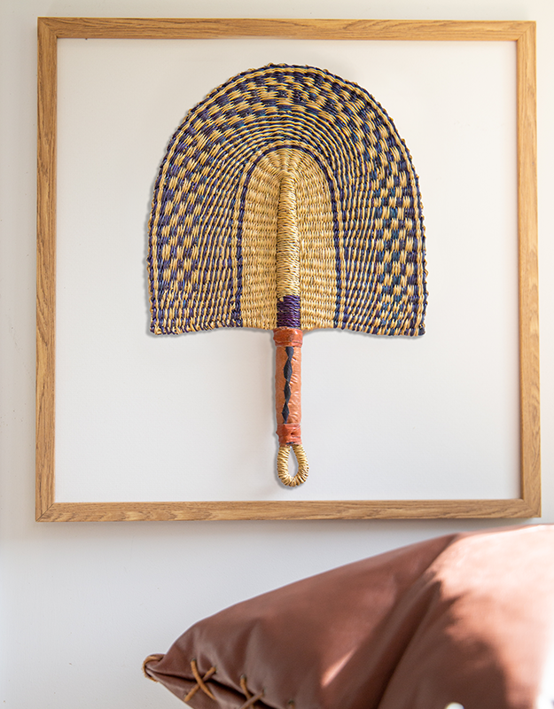 Bandhini Homewear Design Artwork Raffia Fan Moroccan Indigo Artwork 52cm x 52cm