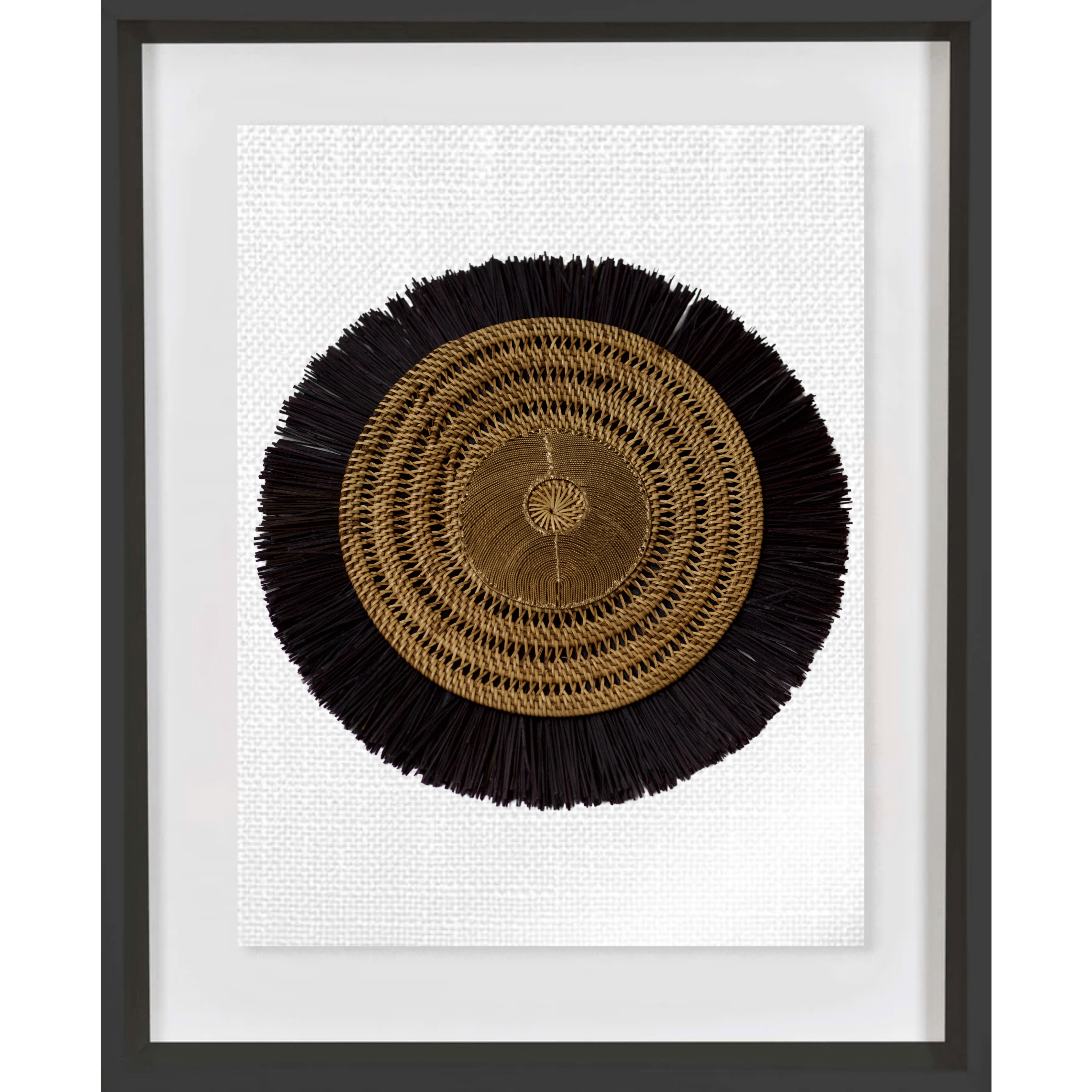 Bandhini Homewear Design Artwork White / Black Gold Disc, Placemat & Black Grass Ring Artwork 67 x 85 cm