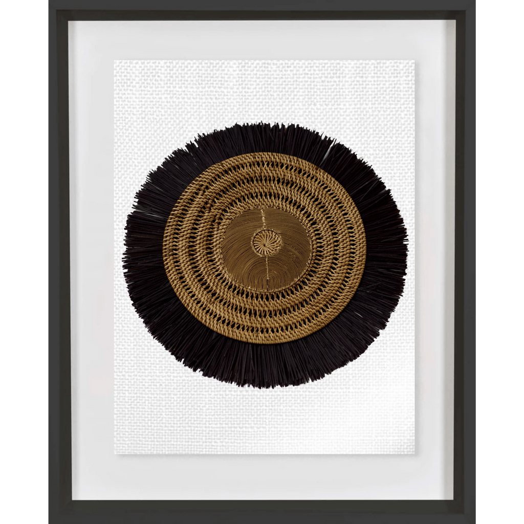Bandhini Homewear Design Artwork White / Black Gold Disc, Placemat & Black Grass Ring Artwork 67 x 85 cm