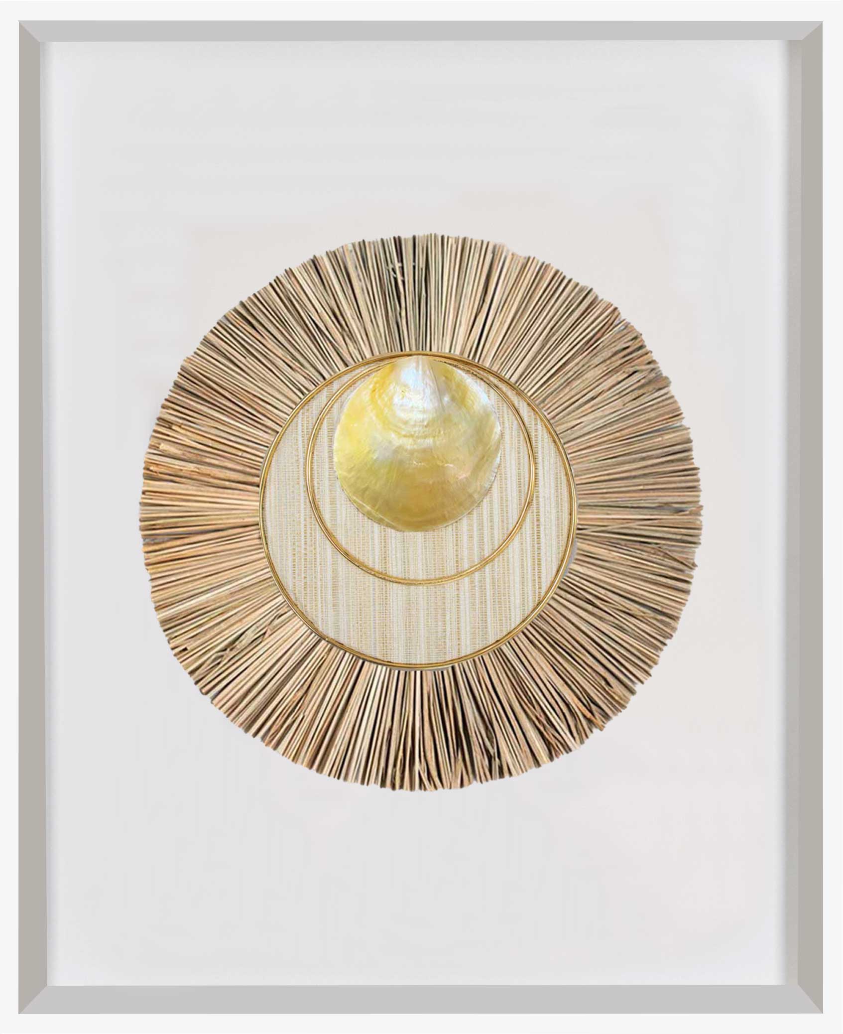 Bandhini Homewear Design Artwork White Frame / 67 x 85 cm African Shell Disc and Wood Sticks Artwork 67 x 85 cm